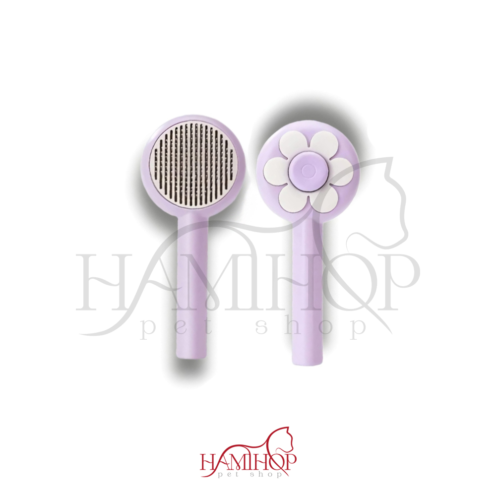 برس سگ و گربه با دکمه تخلیه مو طرح گل