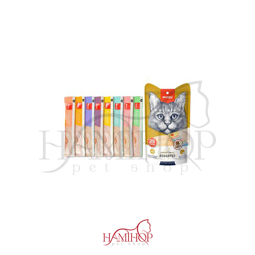 بستنی گربه 25 عددی با طعم های مختلف ونپی Wanpy Creamy Treat Assorted