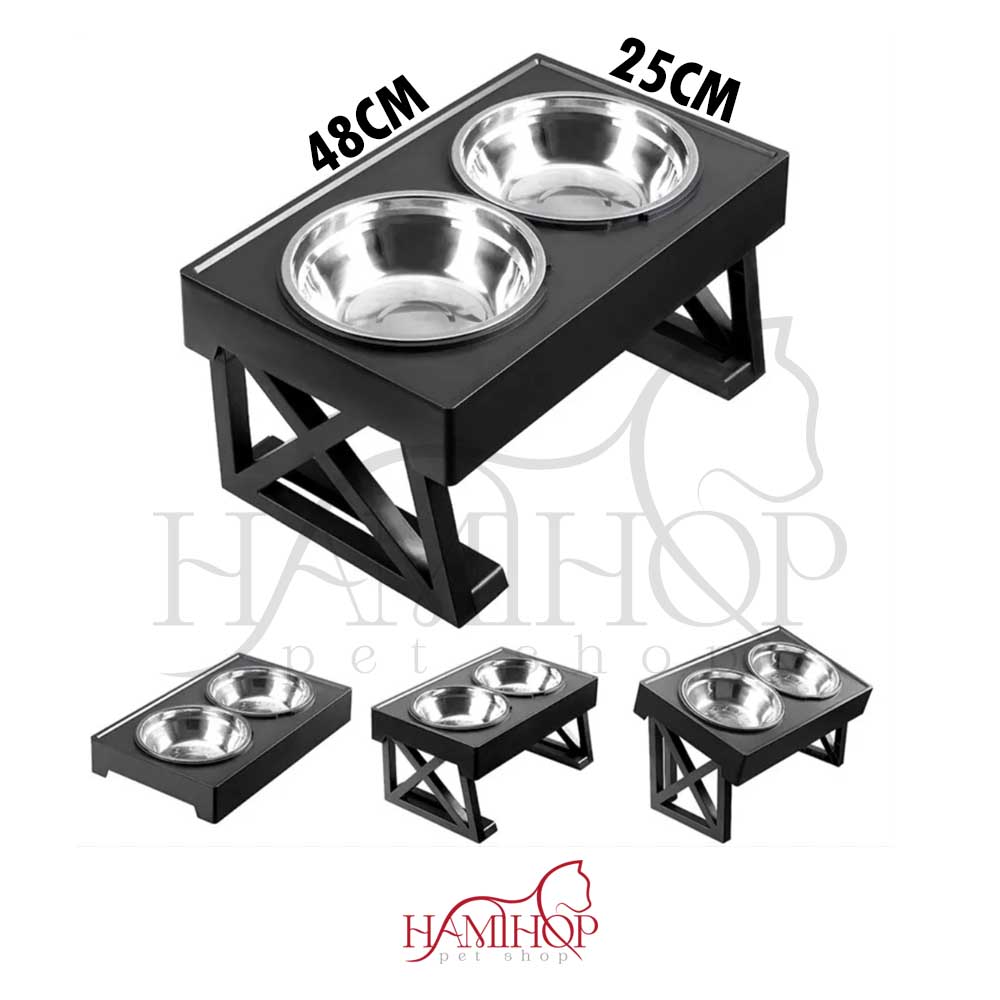 ظرف اب و غذا سگ و گربه استیل مدل تاو تاو دوقلو پایه تاشو سایز بزرگ