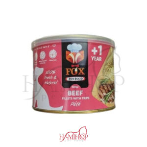کنسرو پاته سگ برند فاکس طعم گوشت و سیرابی 500 گرمی fox beef with tripe