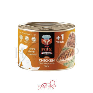 کنسرو پاته سگ برند فاکس طعم فیله مرغ و جگر 500 گرمی fox chicken fillets with liver