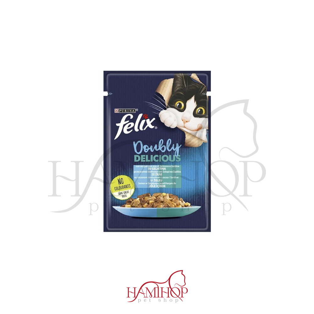پوچ گربه فلیکس با طعم میکس گوشت ماهی سالمون و تن Felix Mix salmone and Ton 85 Gr