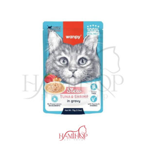 سوپ گربه بالغ ونپی با طعم ماهی تن و میگو وزن 70 گرم Wanpy