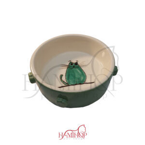 ظرف آب و غذا سرامیکی سبز طرح گربه آبرنگی