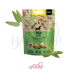 تشویقی سگ جیم داگ باطعم گوشت گوزن و گیاه مریم گلی وزن 125 گرم GimDog Train & Treat wild verfeinert mit Salbel with Sage Snack