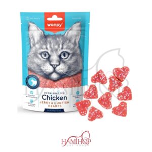 تشویقی گربه ونپی با طعم مرغ 80 گرم Wanpy Cat Chicken Jerky Codfish Hearts