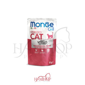 پوچ گربه بالغ عقیم شده مونژه با طعم گوشت گوساله MONGE Grill Sterilised Wet Vitello 85G