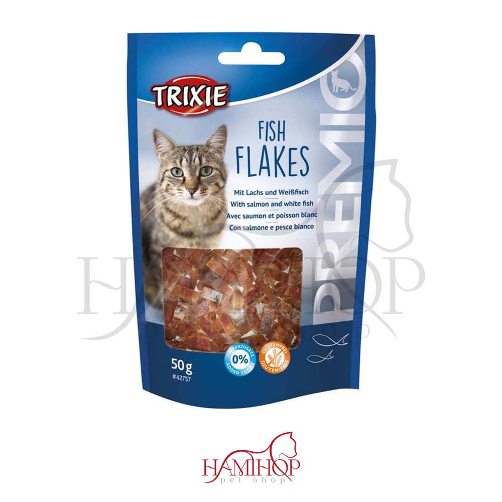 تشویقی گربه برند تریکسی مدل FISH FLAKES با طعم ماهی وزن 50 گرم