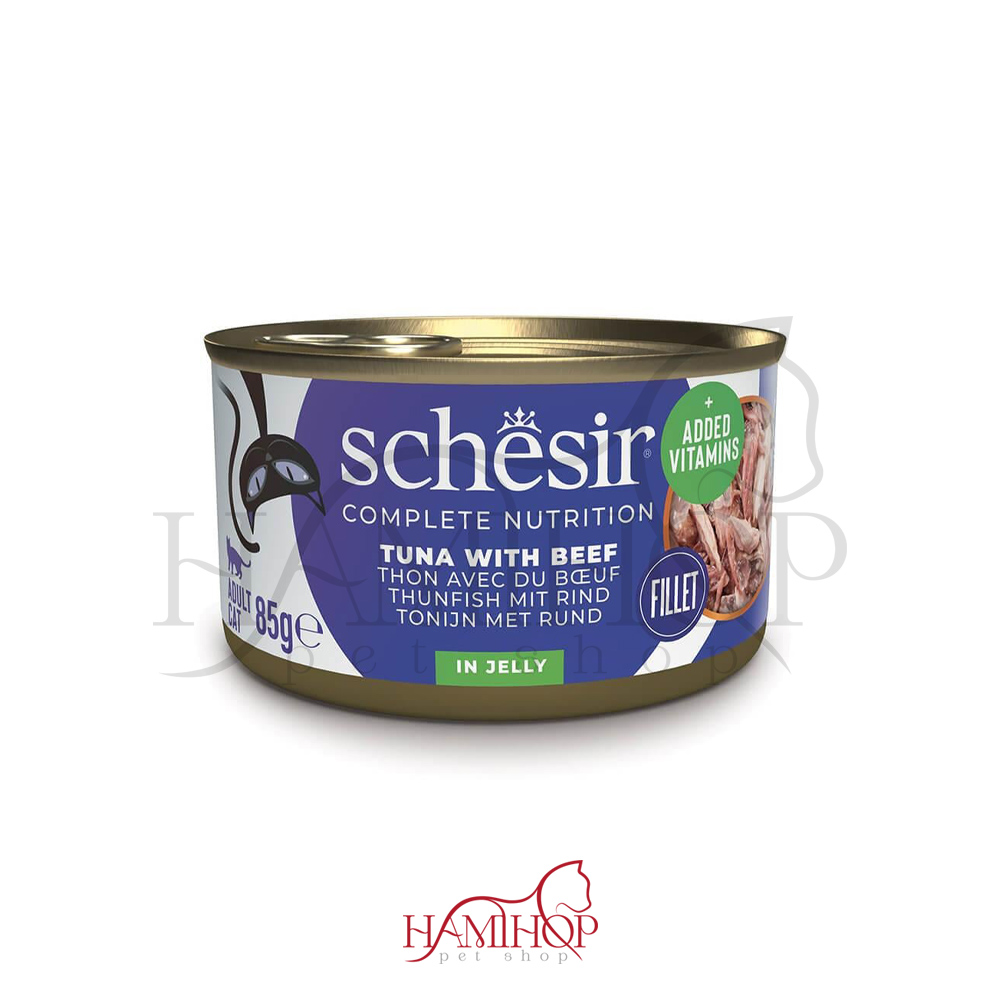 کنسرو گربه برند شسیر طعم ماهی تن با گوشت گاو در ژله Schesir Cat Wet Food Tuna With Beef In Jelly