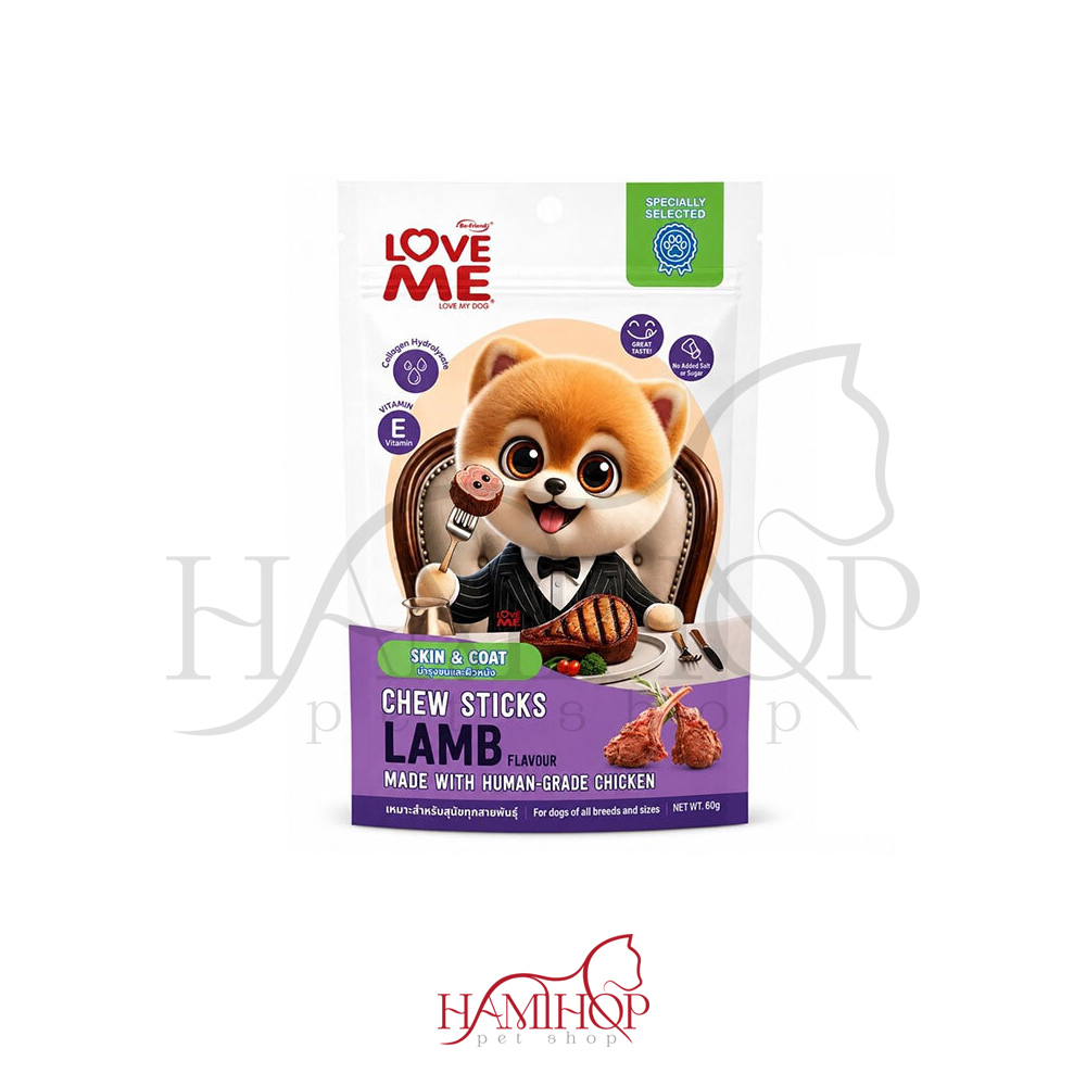 تشویقی سگ لاو می با طعم گوشت بره وزن 60 گرم Love Me Chew Sticks Lamb