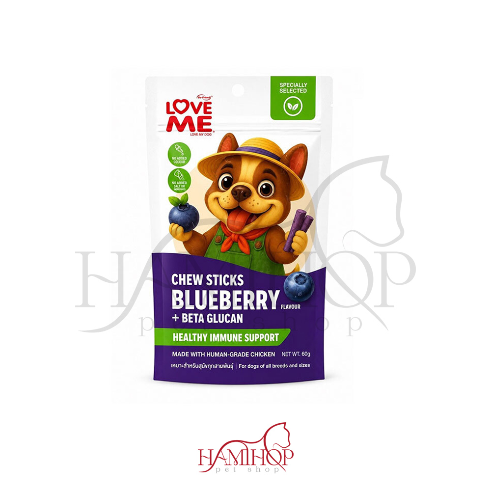 تشویقی سگ لاو می با طعم بلوبری وزن 60 گرم Love Me Chew Sticks Blueberry